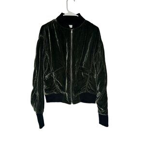 Adriano Goldschmied Green Velour Bomber Jacket Women's Size Small NWOT!